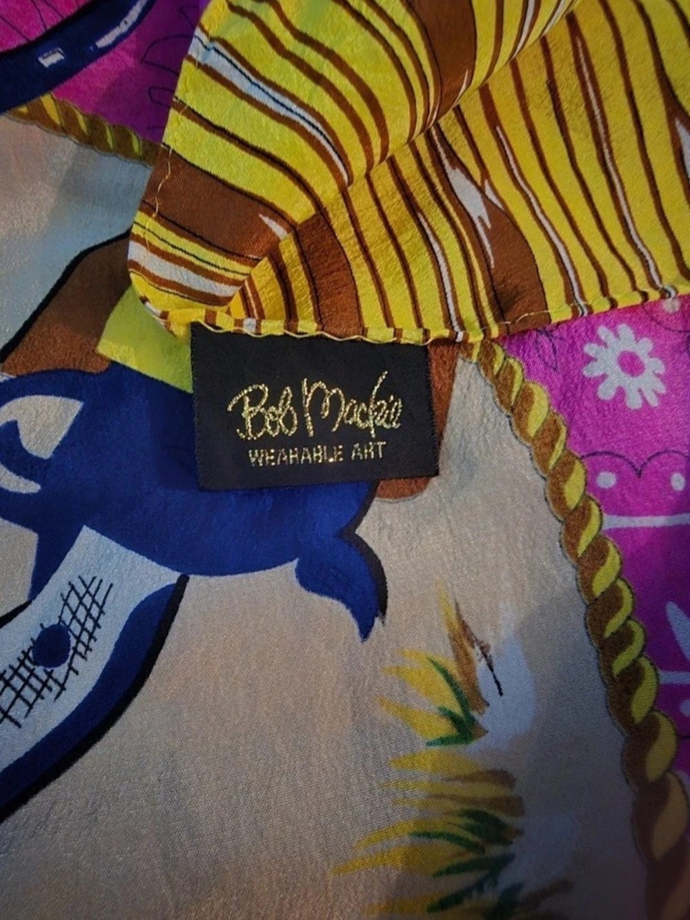 Vintage Bob Mackie Wearable Art Bronco Billy Western Silk Scarf Pink & Blue - Picture 5 of 9